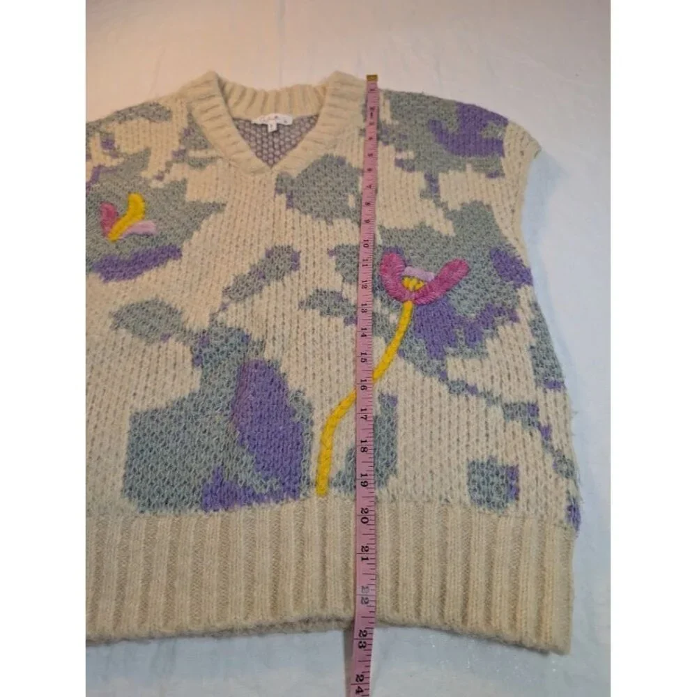 Calirta women's sz small floral v neck sweater vest white purple green pink SW6 - Picture 6 of 6